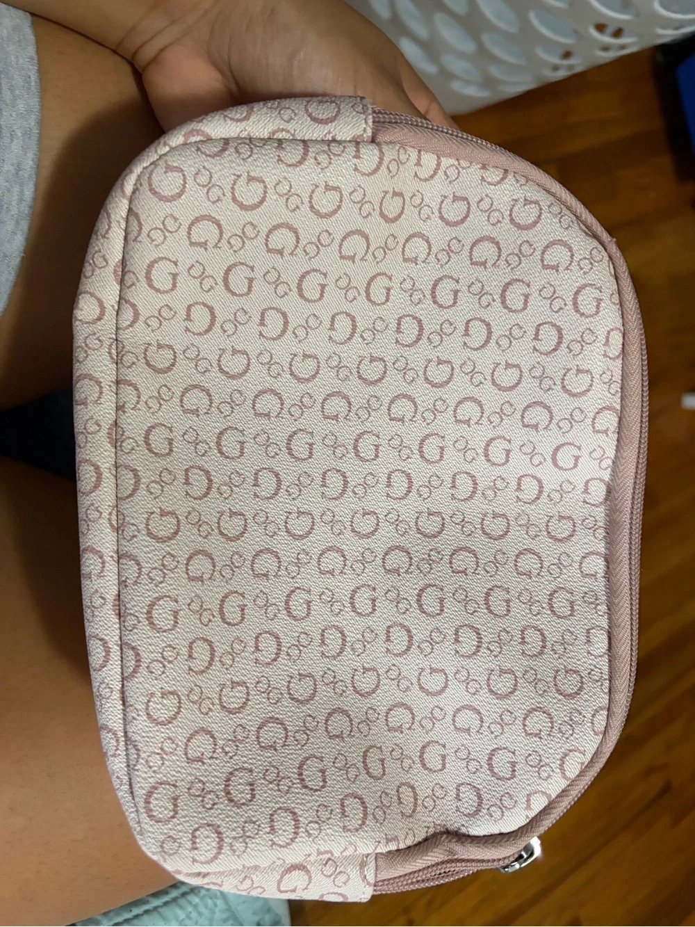 GUESS Blush Pink Monogram Cosmetic Case